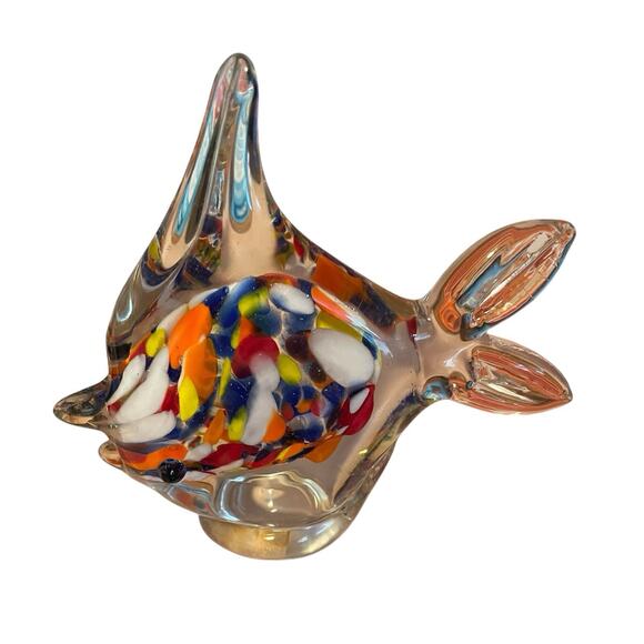 Vtg Art Glass Fish Paperweight Figurine Spotted Multi Color NANCO - 5”t 5.5”w - Picture 9 of 13